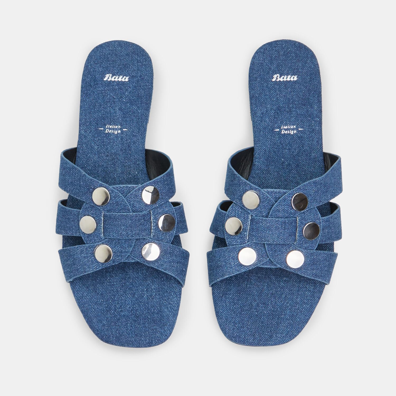 Bata Sandales Mules Plates Femme Denim clous