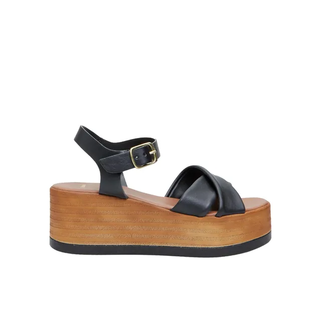 Bata Sandales cuir femme plateforme 6,5 cm noires