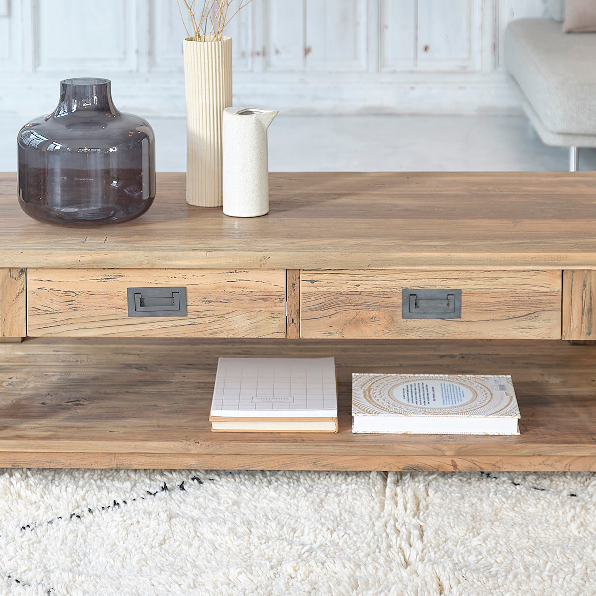 Berah Getah Cargo table basse teck recyclé 120 cm