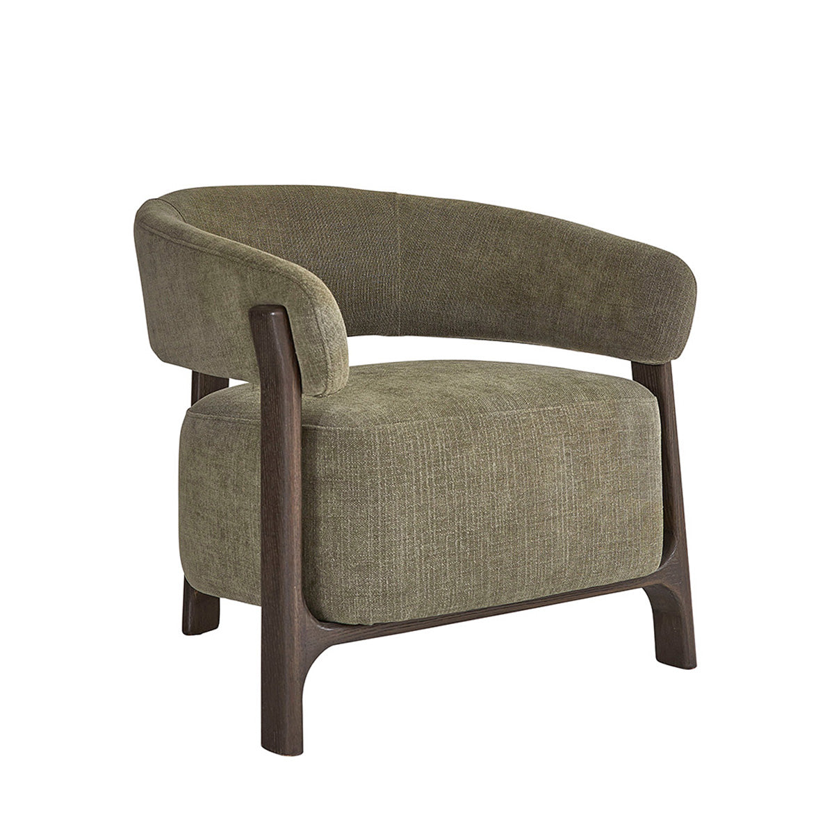 Berah Getah Henri fauteuil chêne chenille kaki noyer