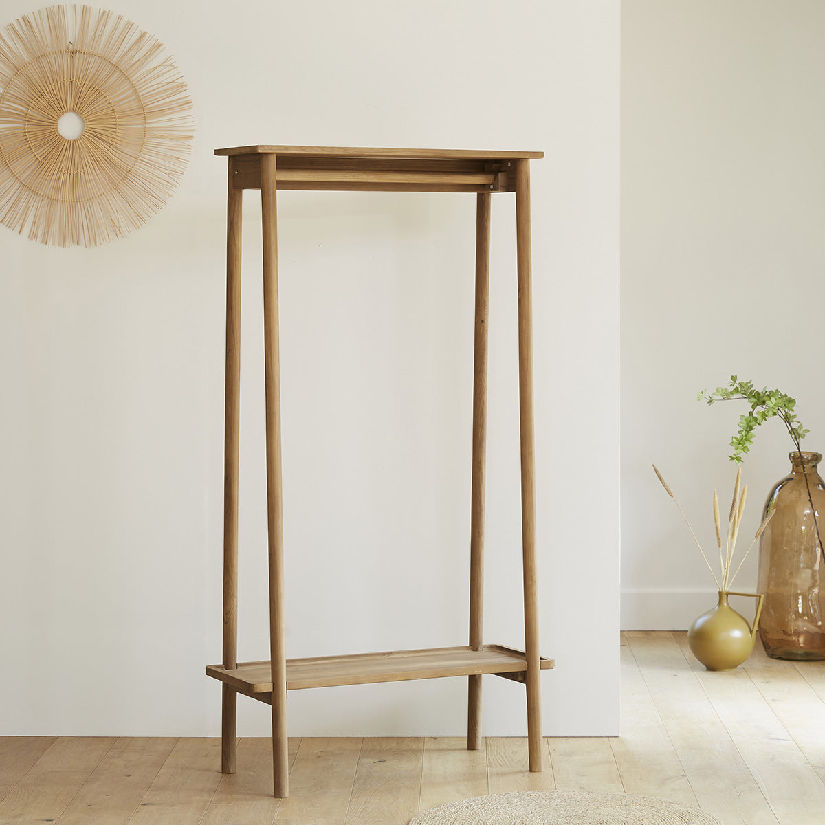 Berah Getah Boston portant teck massif 85 cm avec étagère