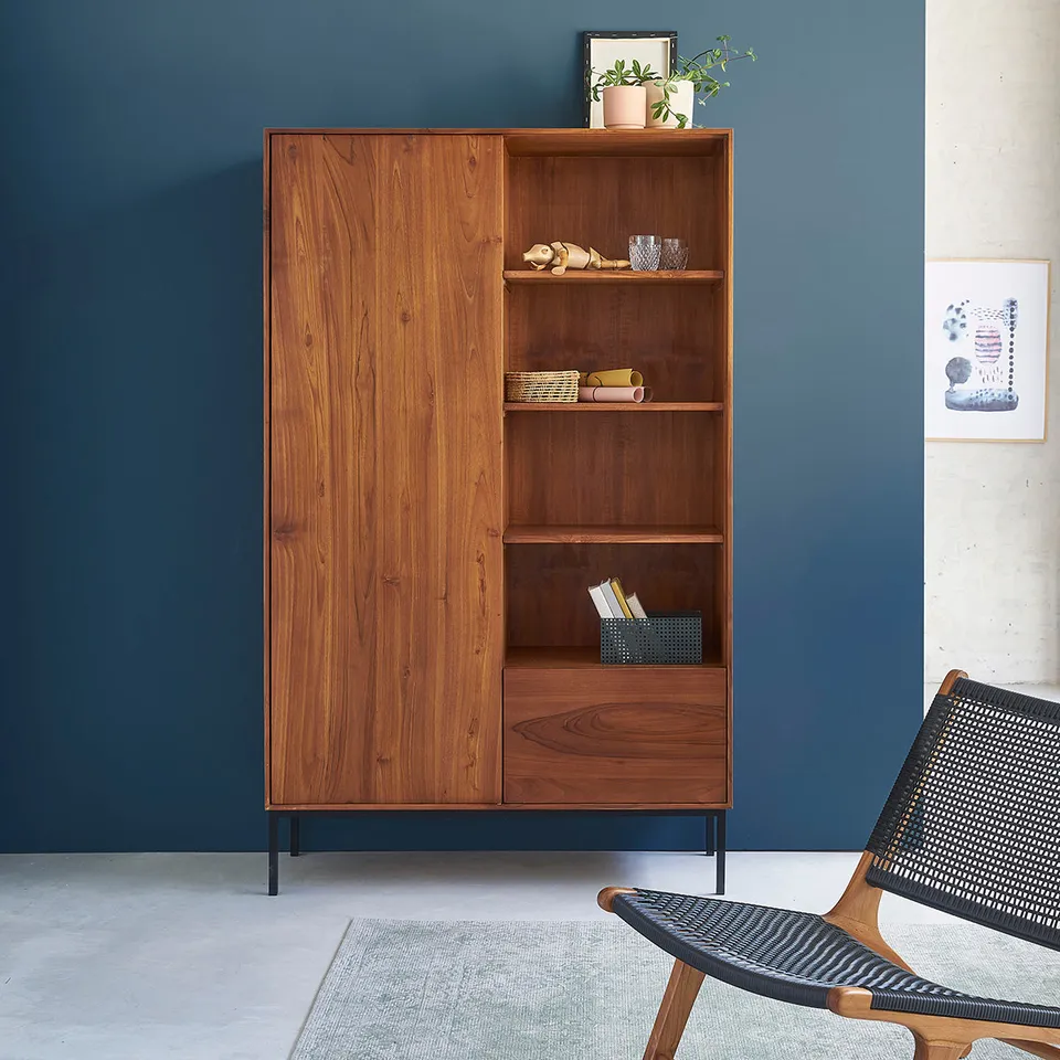 Berah Getah LINA armoire teck métal 110 cm 4 étagères