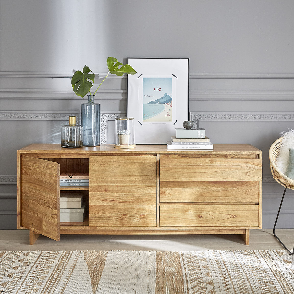 Berah Getah Tilo commode bois 180 cm naturelle