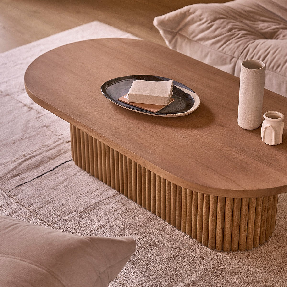 Berah Getah Coline table basse salon teck ovale 120 cm