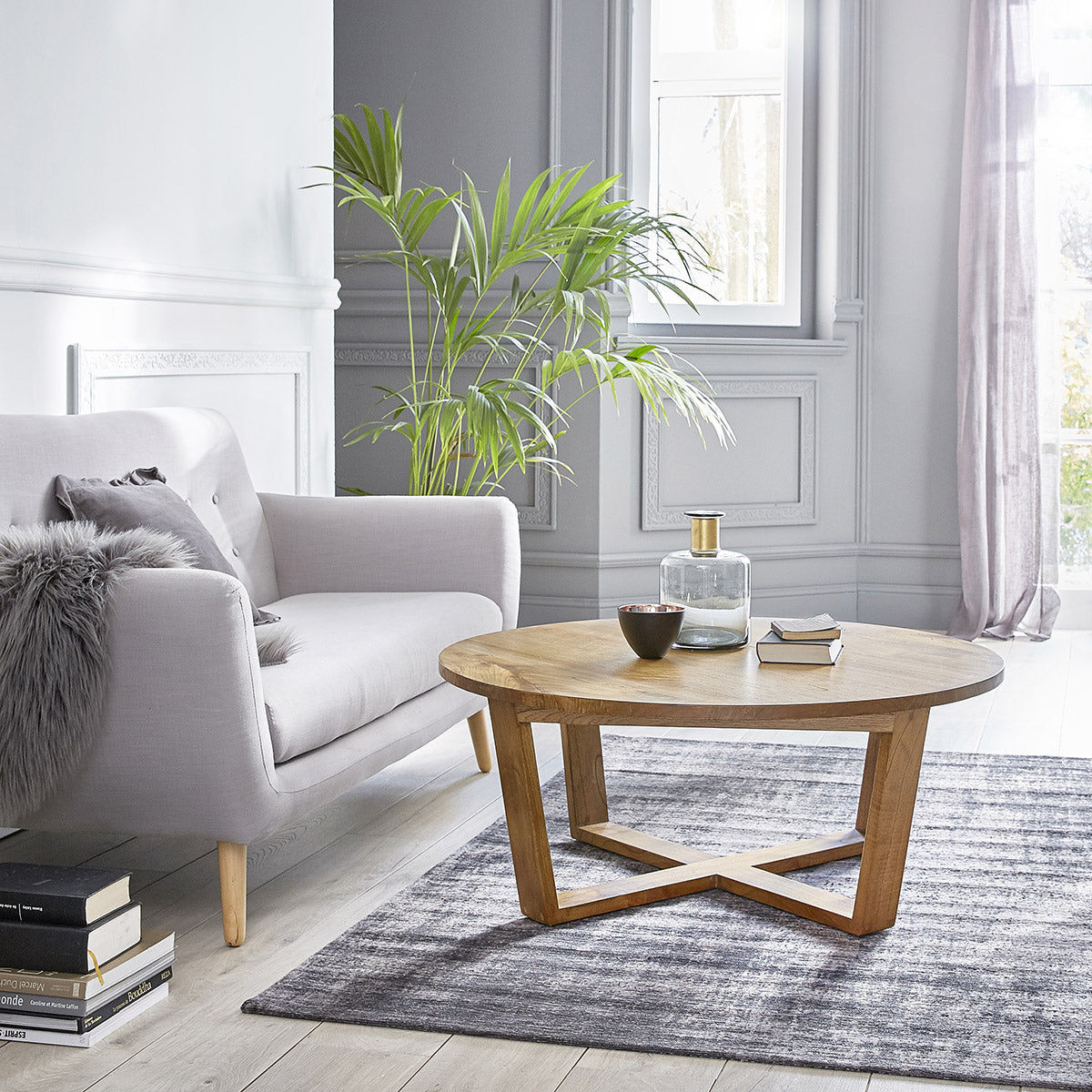Berah Getah Basile table basse ronde mindi massif Ø 100 cm