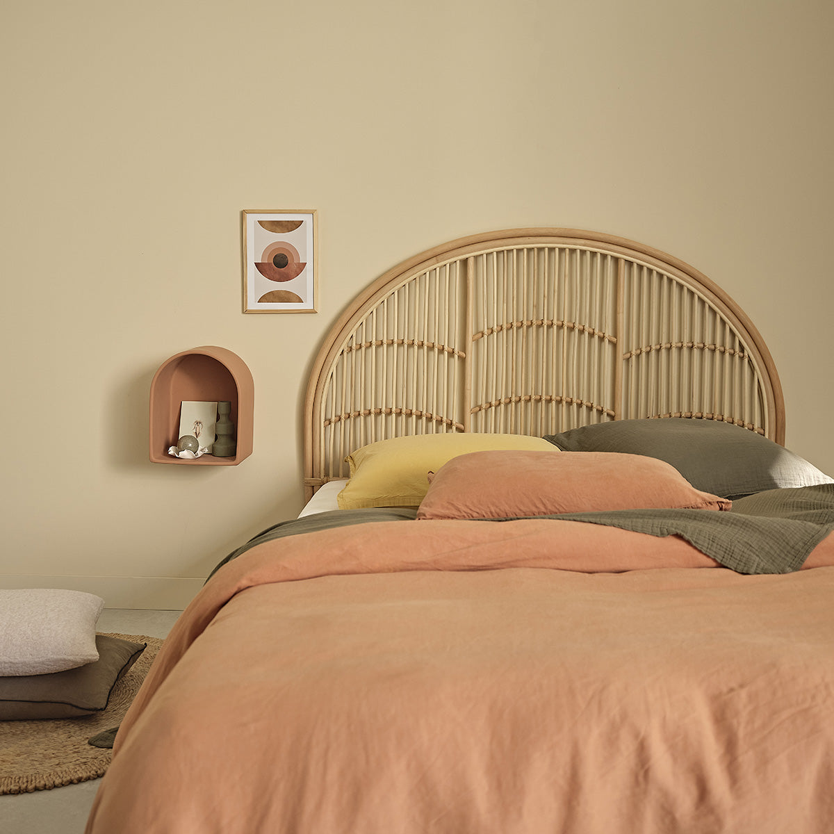 Berah Getah Boho tête de lit rotin 140 cm demi-lune