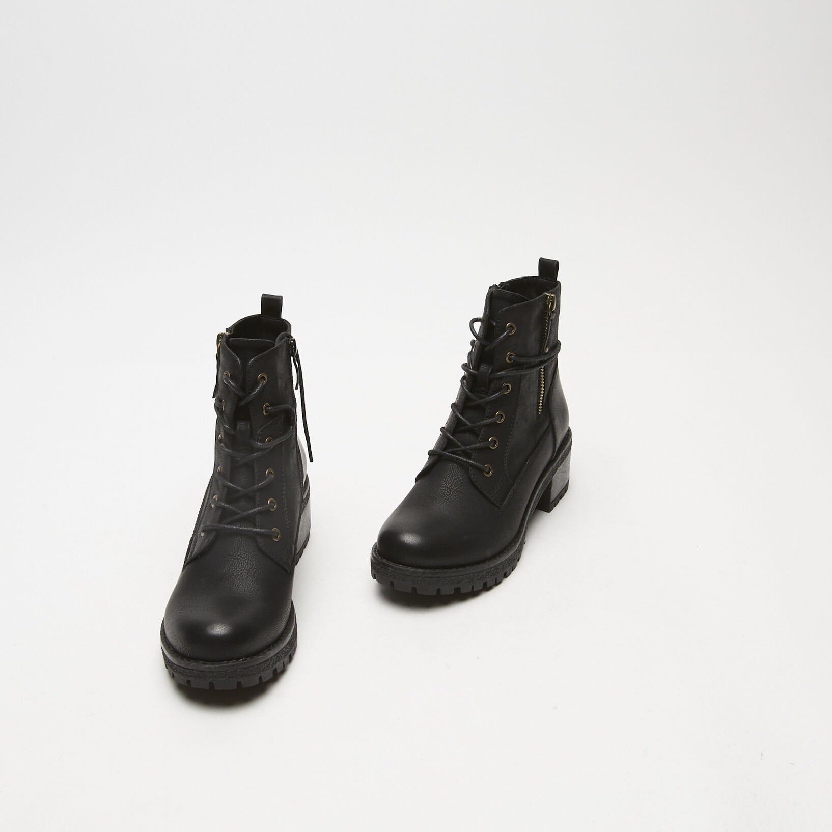 Bata Bottes de combat femme cuir noir zip