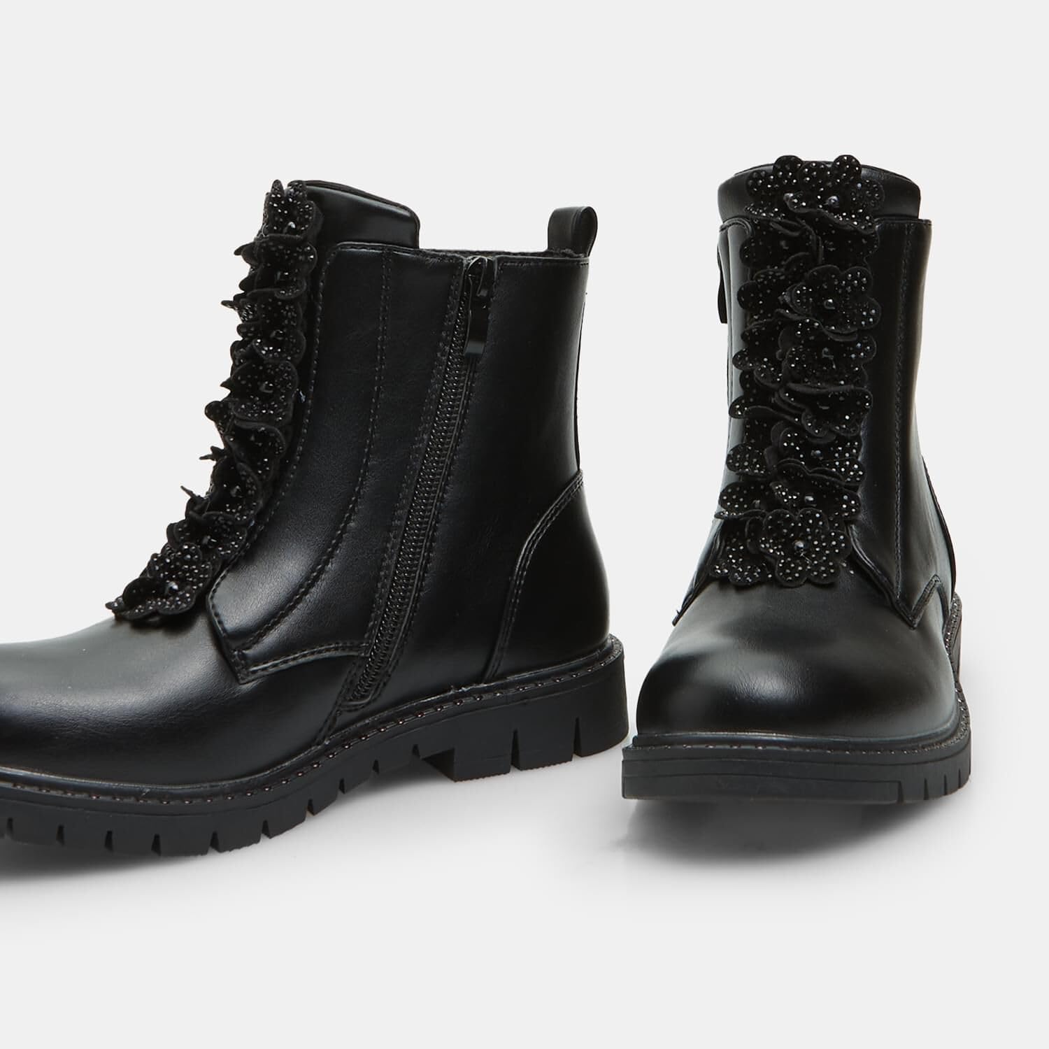 Bata Bottines Motard Fille Fleurs Paillettes