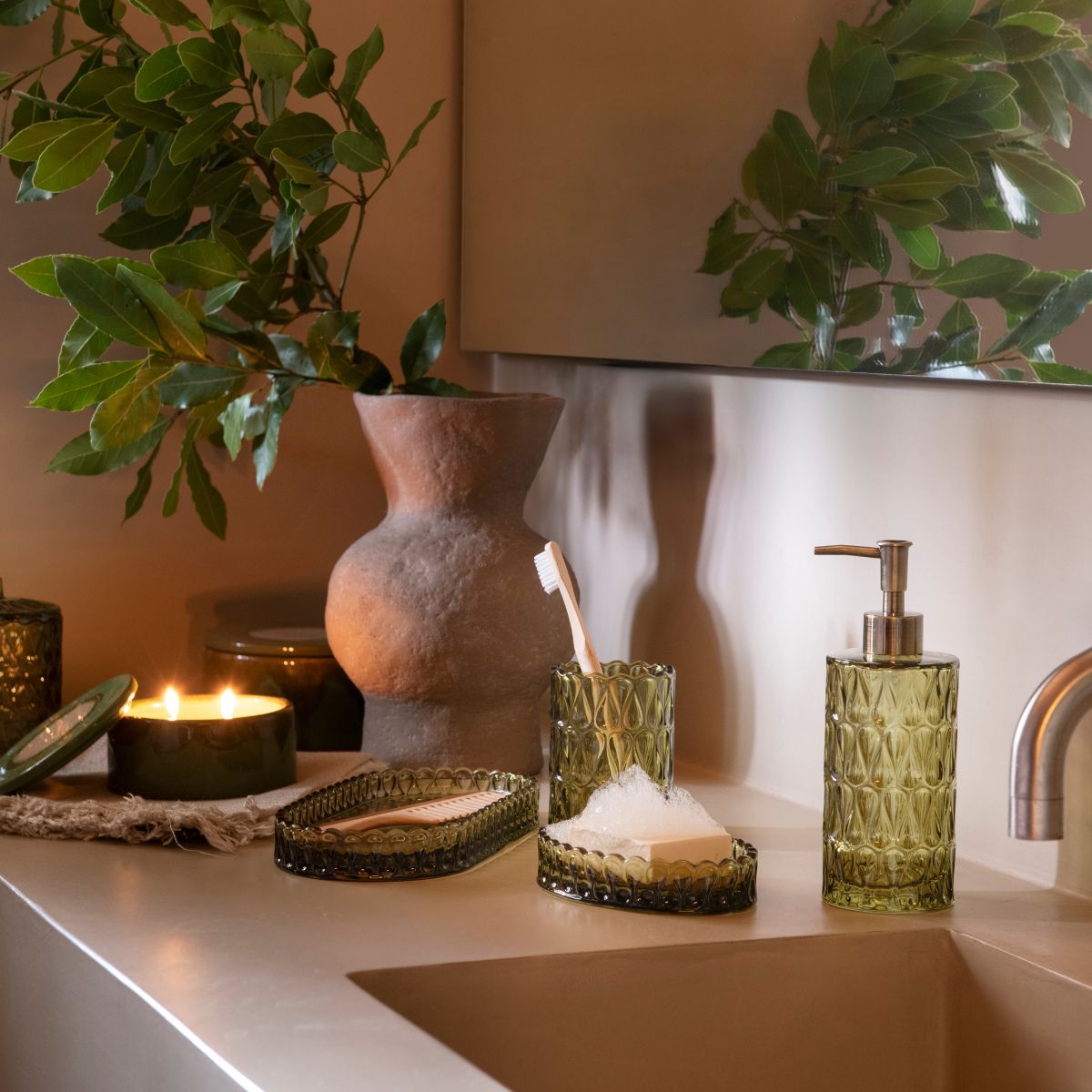Andrea House Baño Pear distributeur savon verre vert