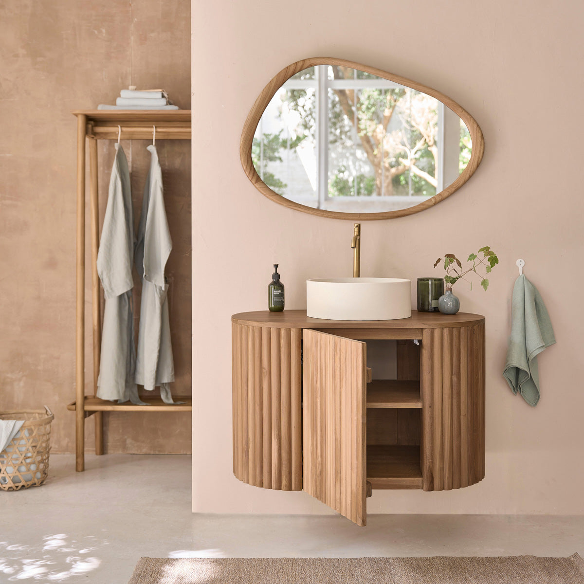 Berah Getah Belize meuble salle bain teck 90 cm suspendu