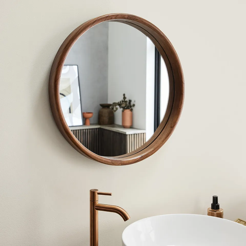 Berah Getah Trinidad miroir rond mindi noyer Ø50 cm