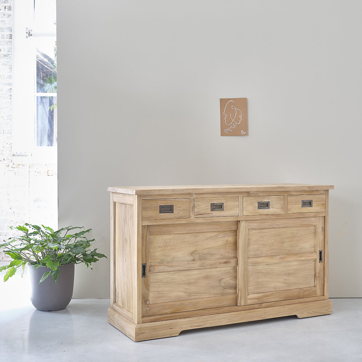Berah Getah Boston buffet teck 150 cm portes coulissantes