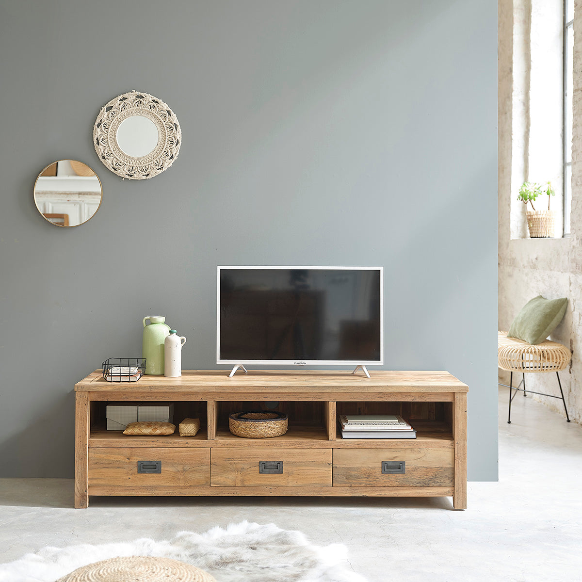 Berah Getah Cargo meuble TV teck recyclé 160 cm