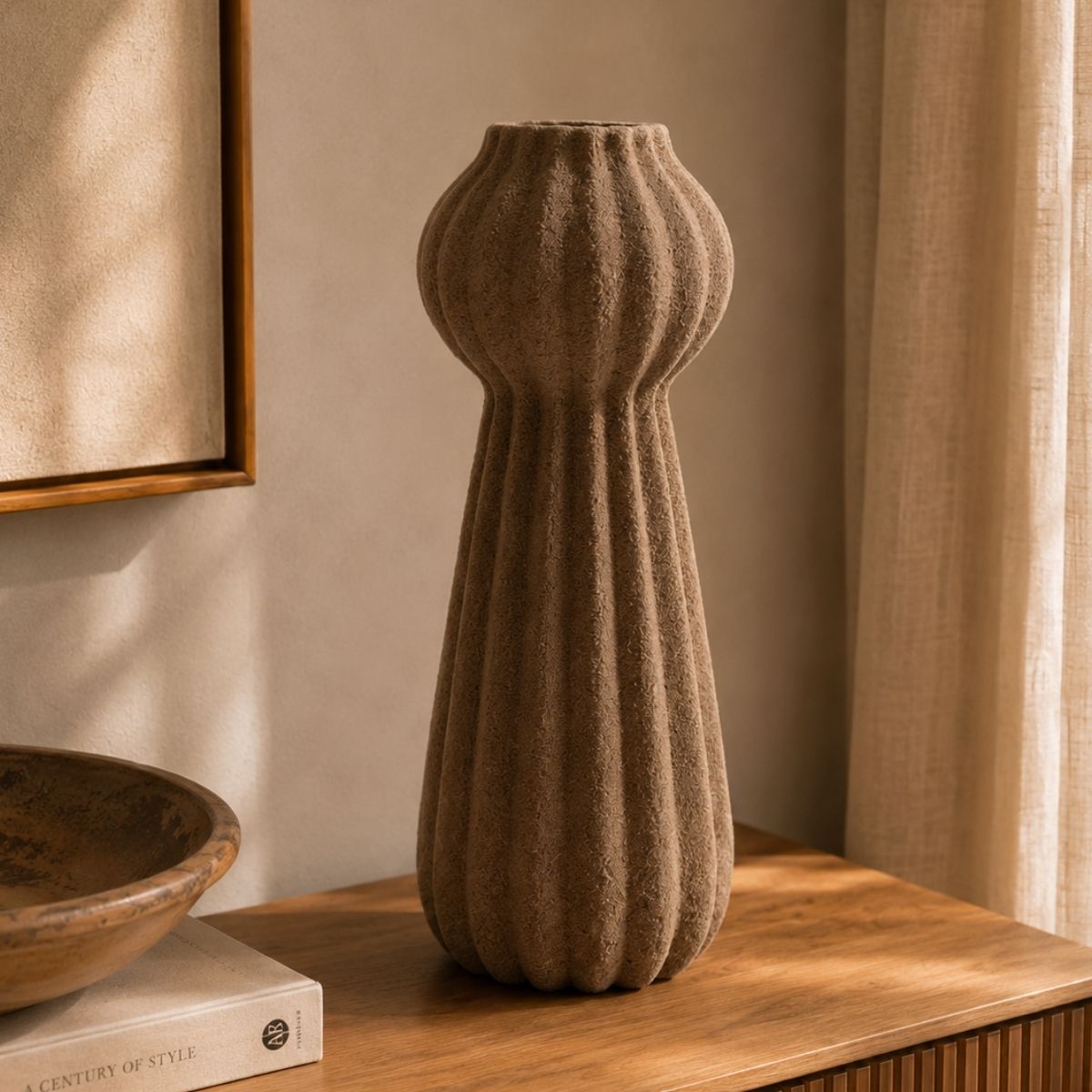Andrea House Samaru vase ceramique beige 15,5x38 cm