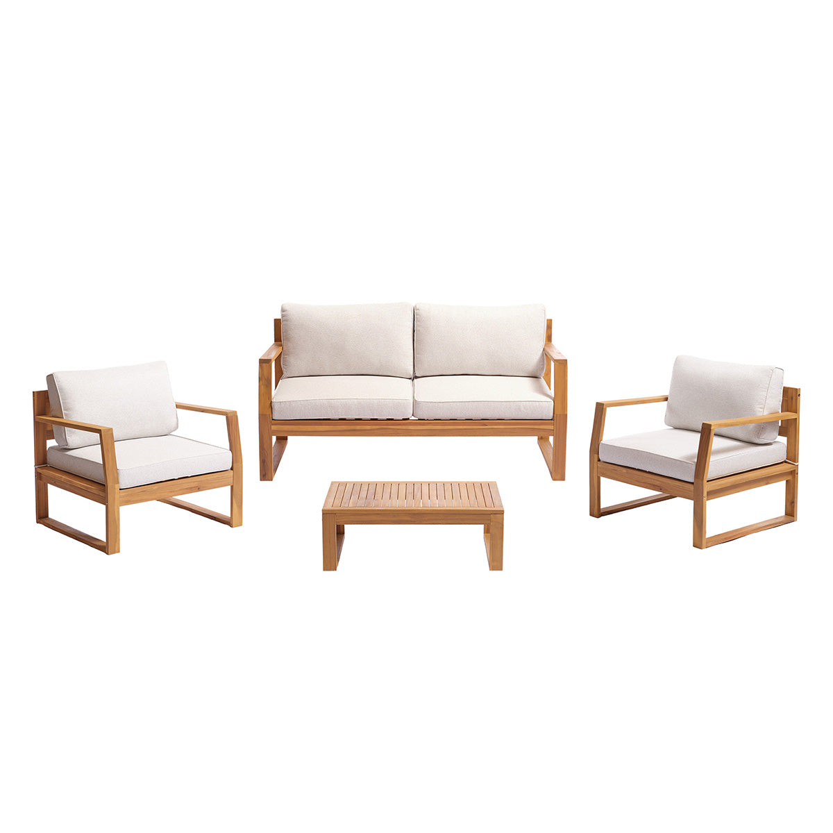 Berah Getah Milos salon de jardin bas acacia 4 places gris