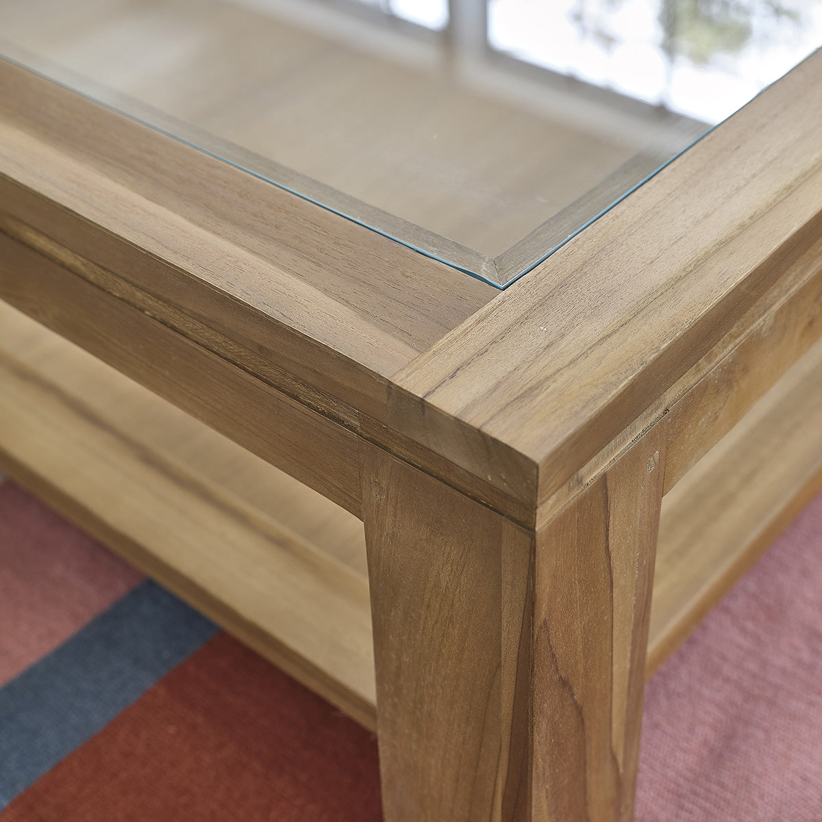 Berah Getah Boston table basse teck 120 cm verre