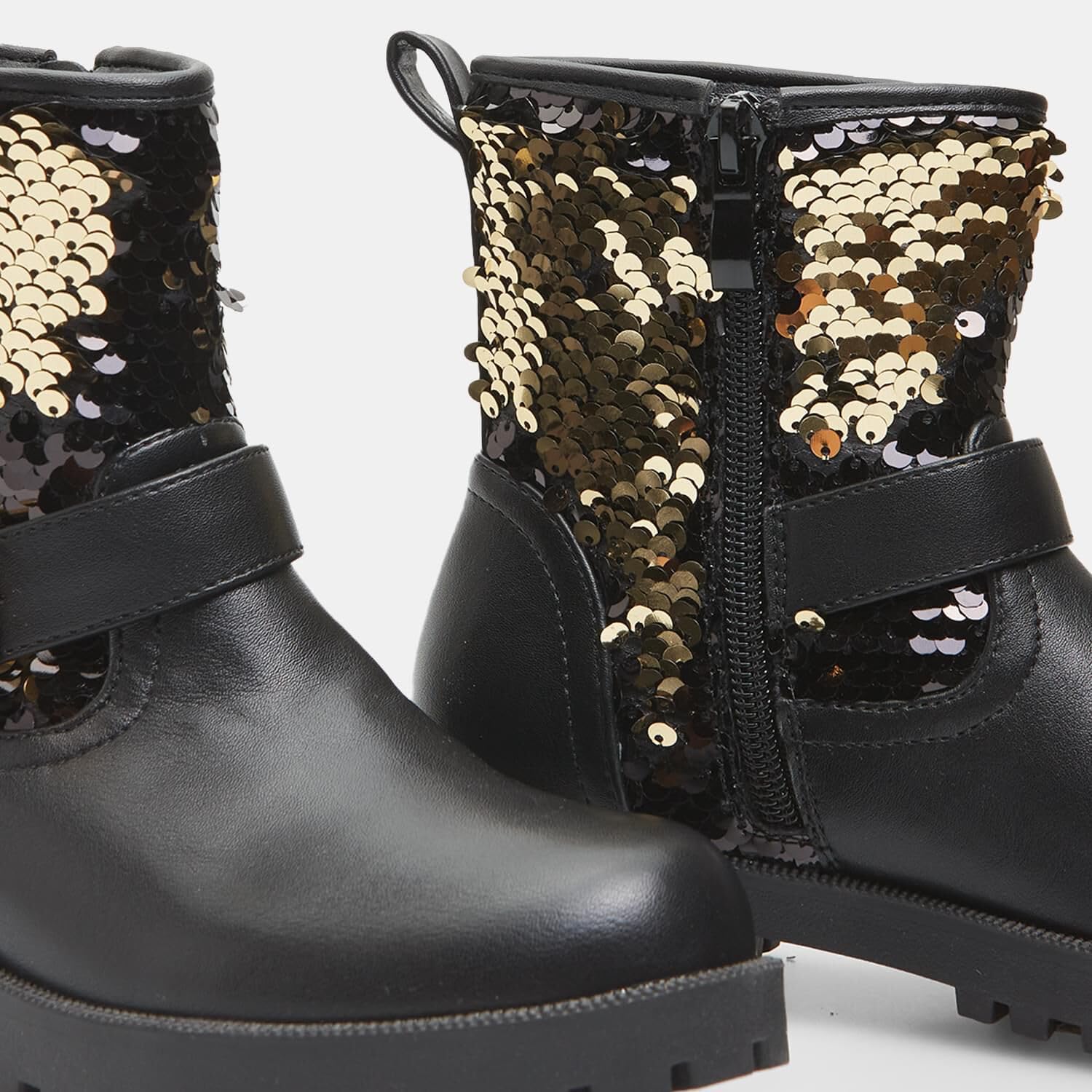 Bata bottes fille paillettes noir doré zip