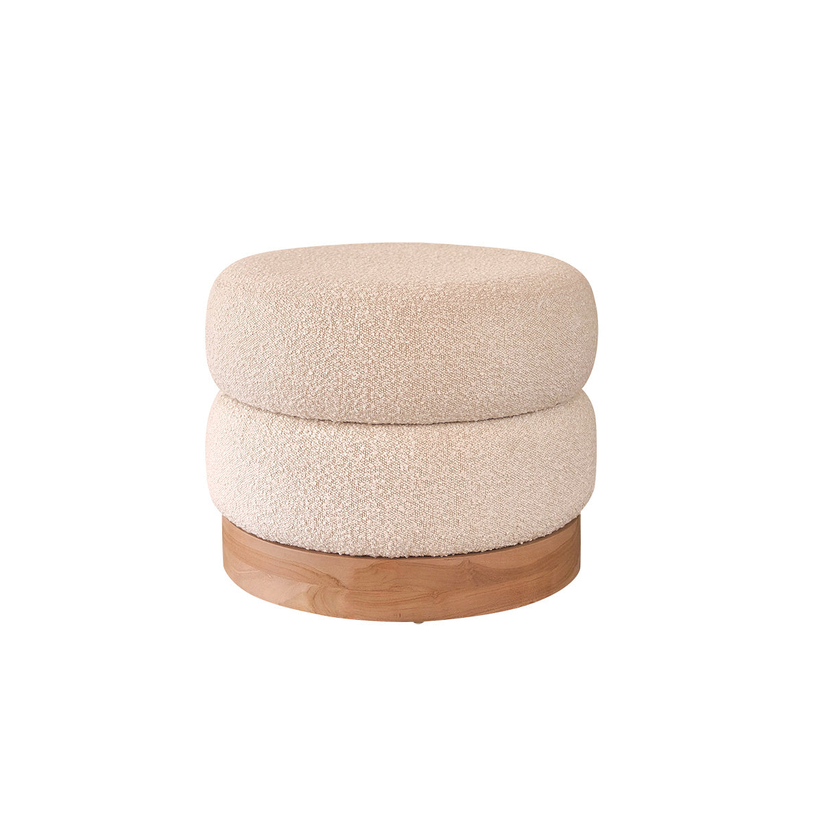 Berah Getah SERENE pouf rond bouclette blanc Ø55 teck