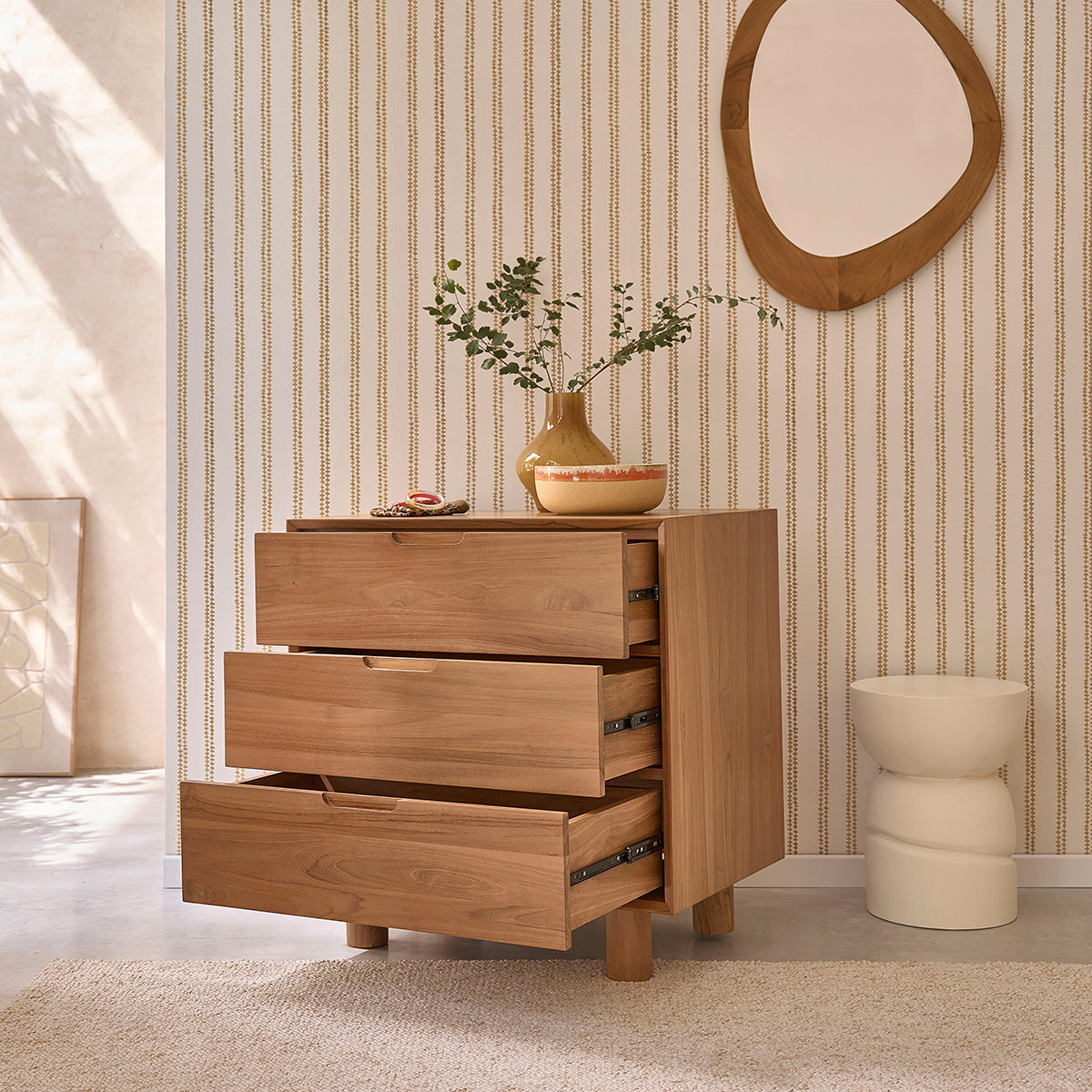 Berah Getah GUSTAVE Commode teck 80 cm 3 tiroirs