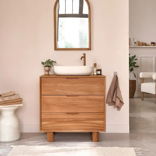 Berah Getah Gustave meuble salle de bain teck 80 cm 3 tiroirs