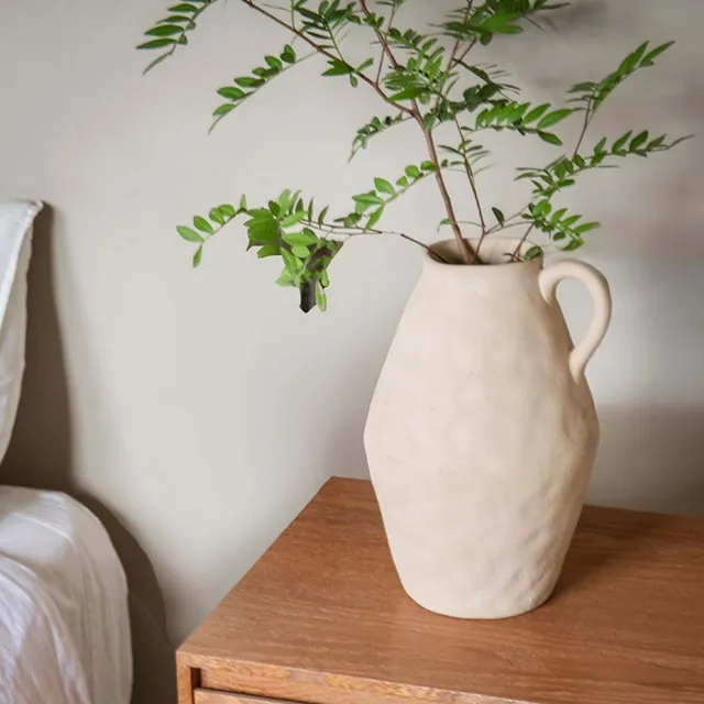 Andrea House Masaka Vase grès beige 25 cm