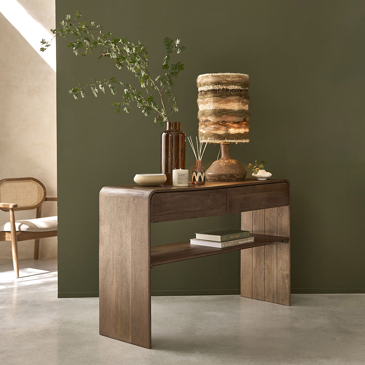 Berah Getah Sofia console manguier massif 120 cm noyer