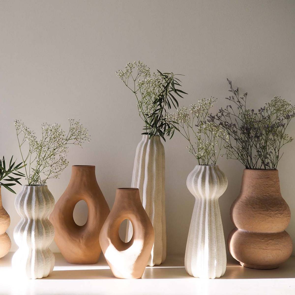Andrea House Kaoma vase grès beige 35 cm