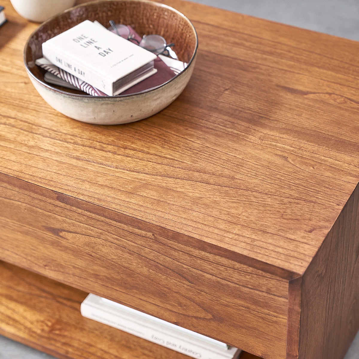 Berah Getah Milo table basse bois 120 cm noyer 2 tiroirs