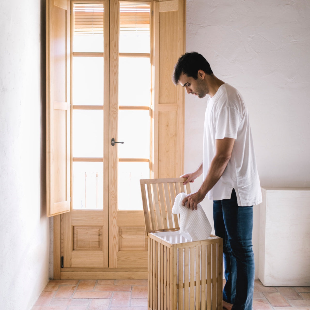Andrea House Baño panier à linge bambou beige