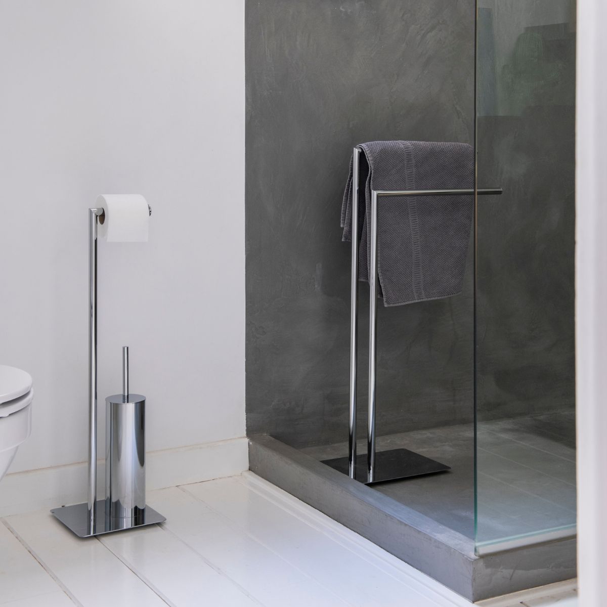 Andrea House Porte rouleau avec brosse WC métal moderne