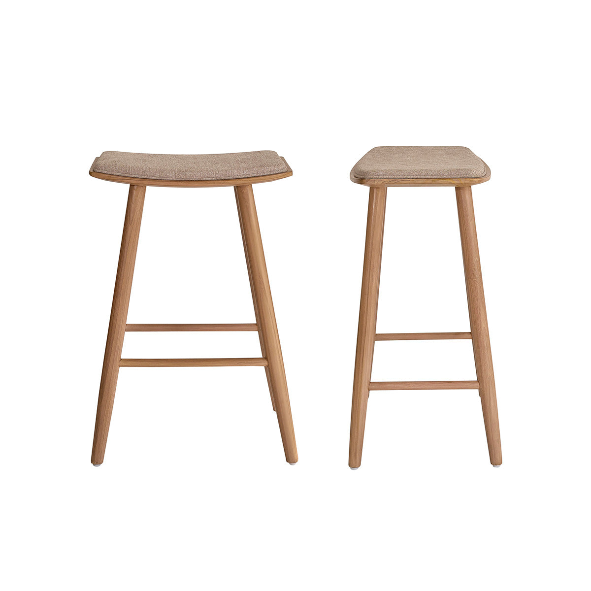 Berah Getah AMBRE lot 2 tabourets de bar teck velours grège 65 cm