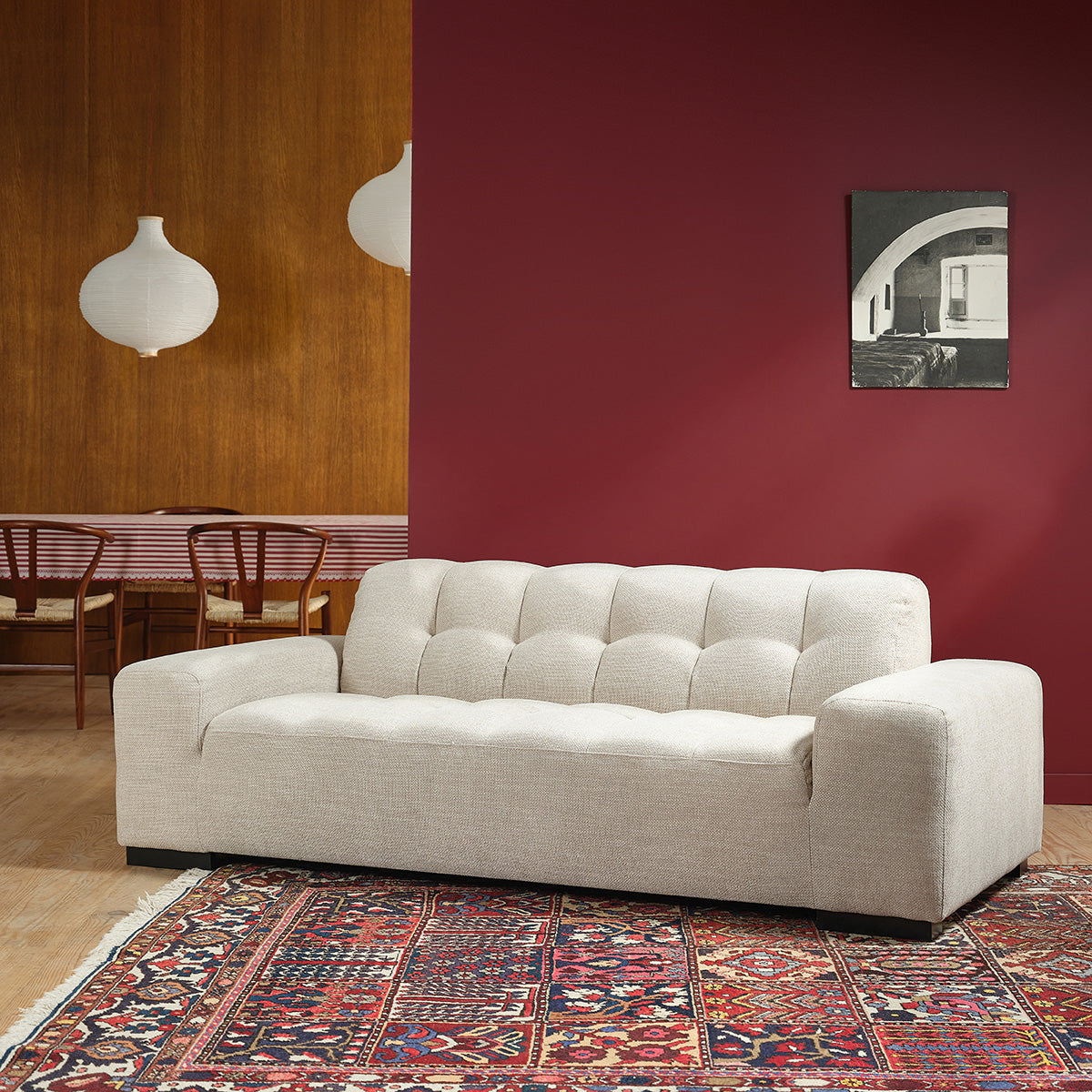 Berah Getah Alphonse canapé 3 places beige chiné 217 cm
