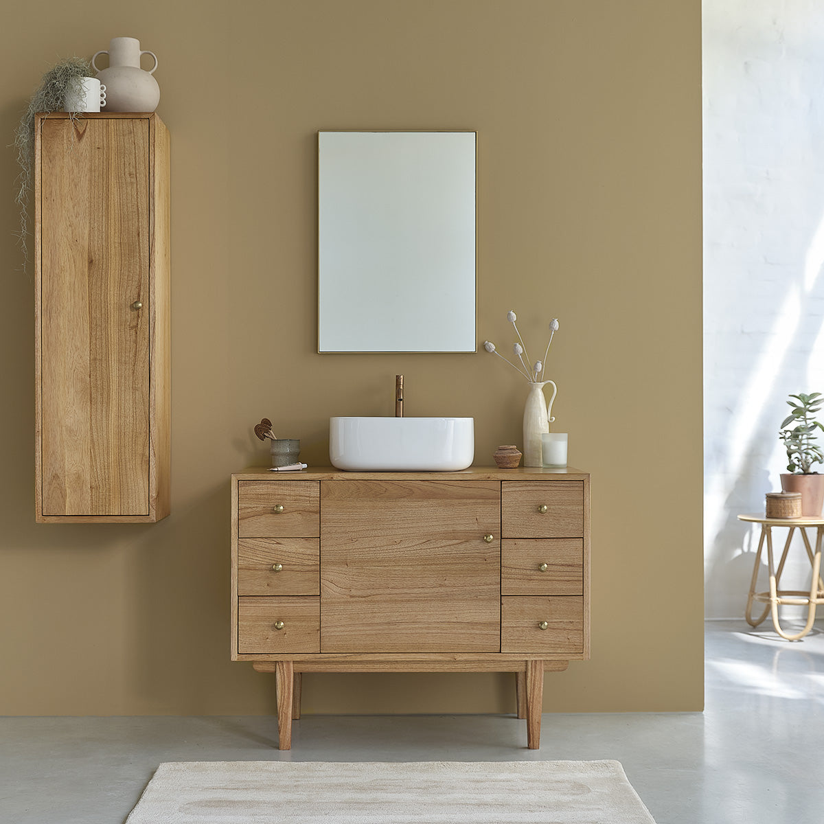 Berah Getah Salle de bain FIFTIES meuble sous vasque mindi 100 cm