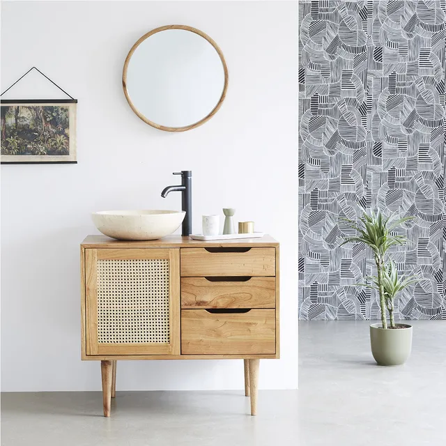 Berah Getah Salle de bain HANA meuble sous vasque cannage 85 cm