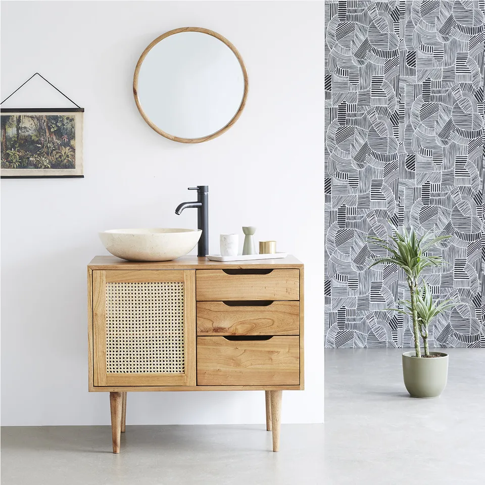 Berah Getah Salle de bain HANA meuble sous vasque cannage 85 cm