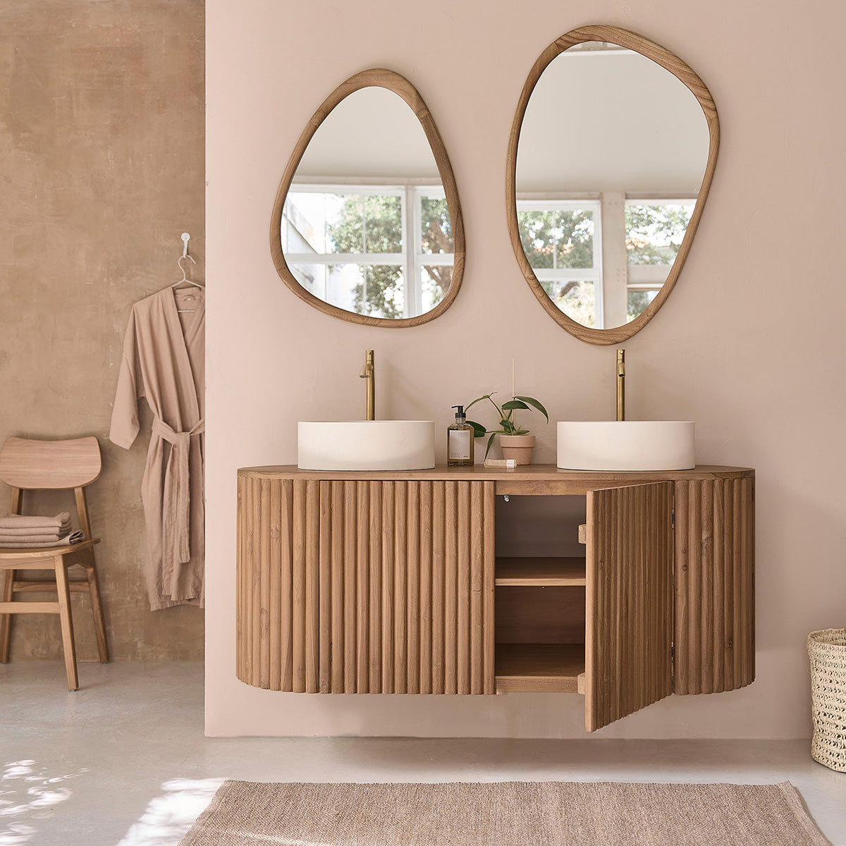 Berah Getah Belize meuble salle de bain teck 140 cm suspendu