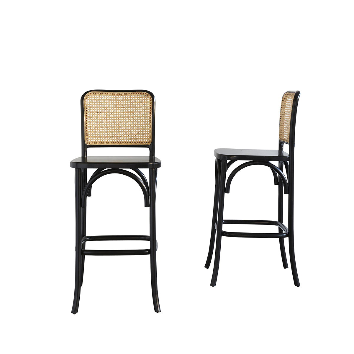 Berah Getah Aron lot 2 tabourets bar acajou cannage