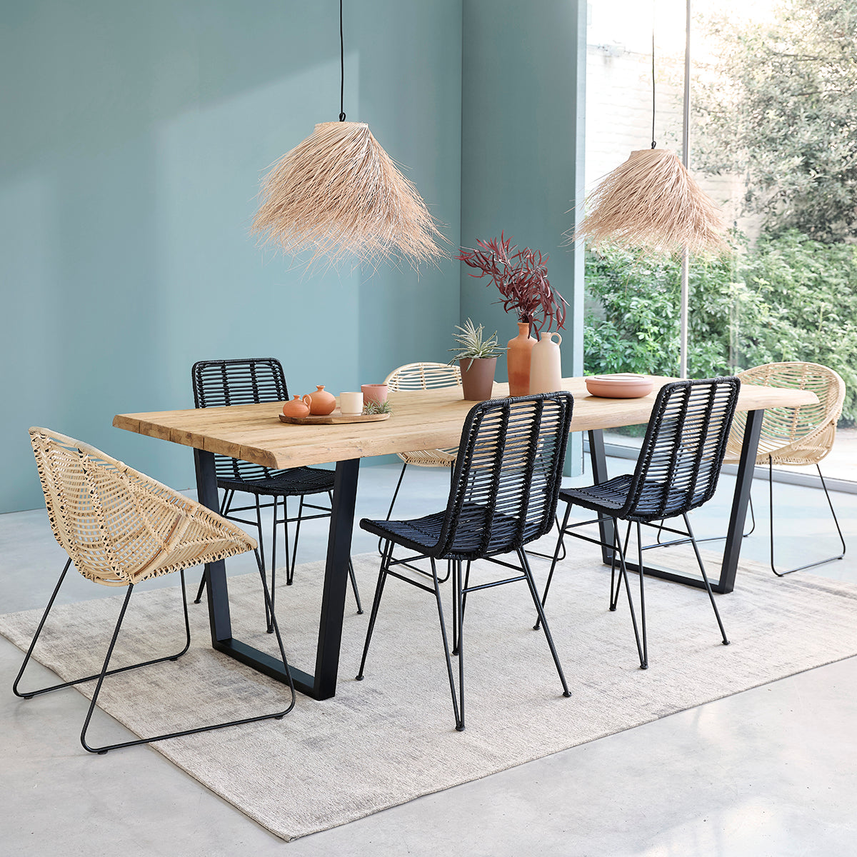 Berah Getah JUNE table teck recyclé métal 10 personnes