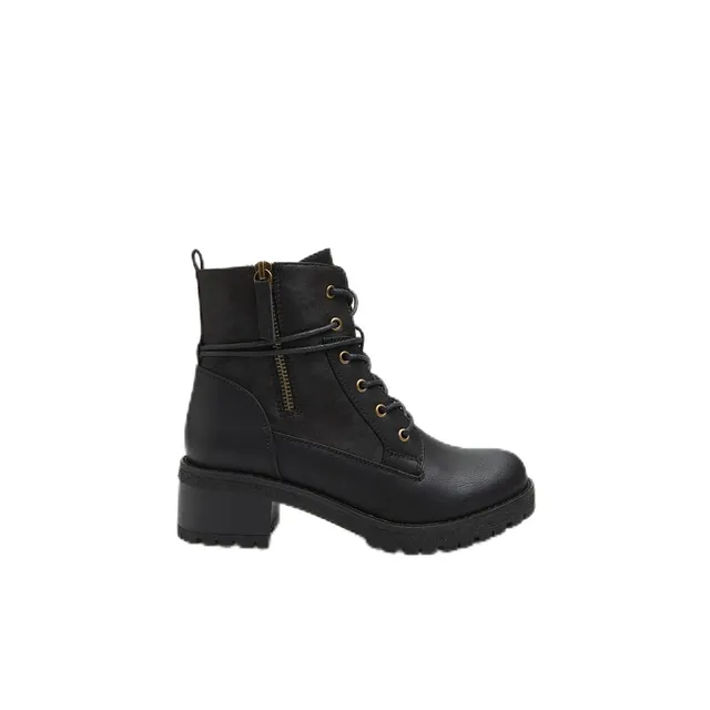 Bata Bottes de combat femme cuir noir zip