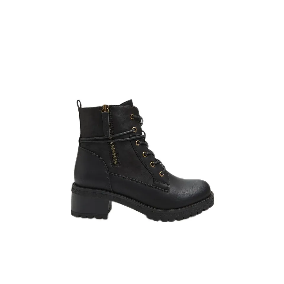 Bata Bottes de combat femme cuir noir zip