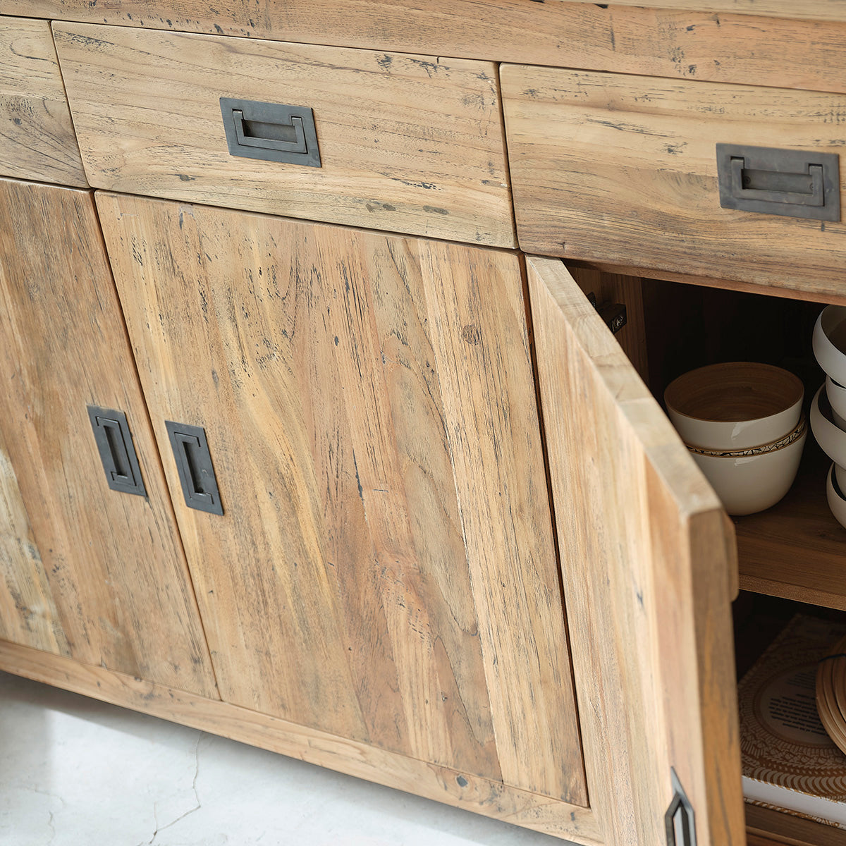 Berah Getah Cargo buffet teck recyclé 200 cm 4 portes