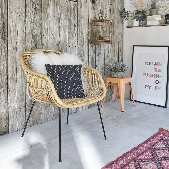 Berah Getah Boho fauteuil rotin métal coussin