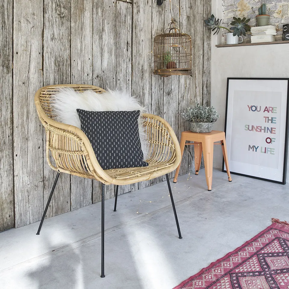Berah Getah Boho fauteuil rotin métal coussin
