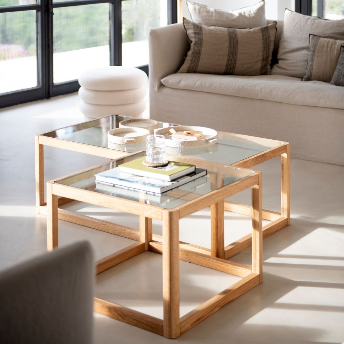 Andrea House Mueble table auxiliaire verre et bois