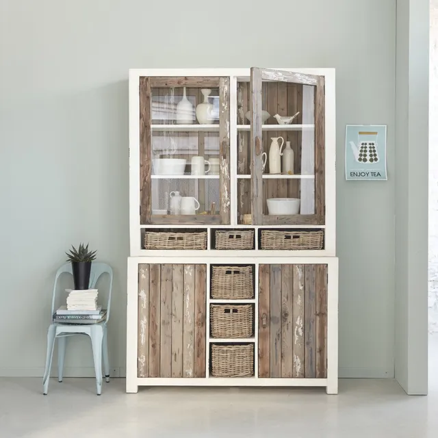 Berah Getah Honfleur Vaisselier pin recyclé 140 cm blanchi