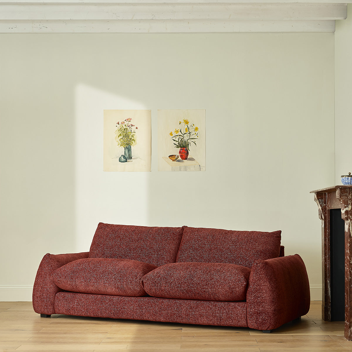 Berah Getah JACQUES canapé 3 places chenille lie-de-vin