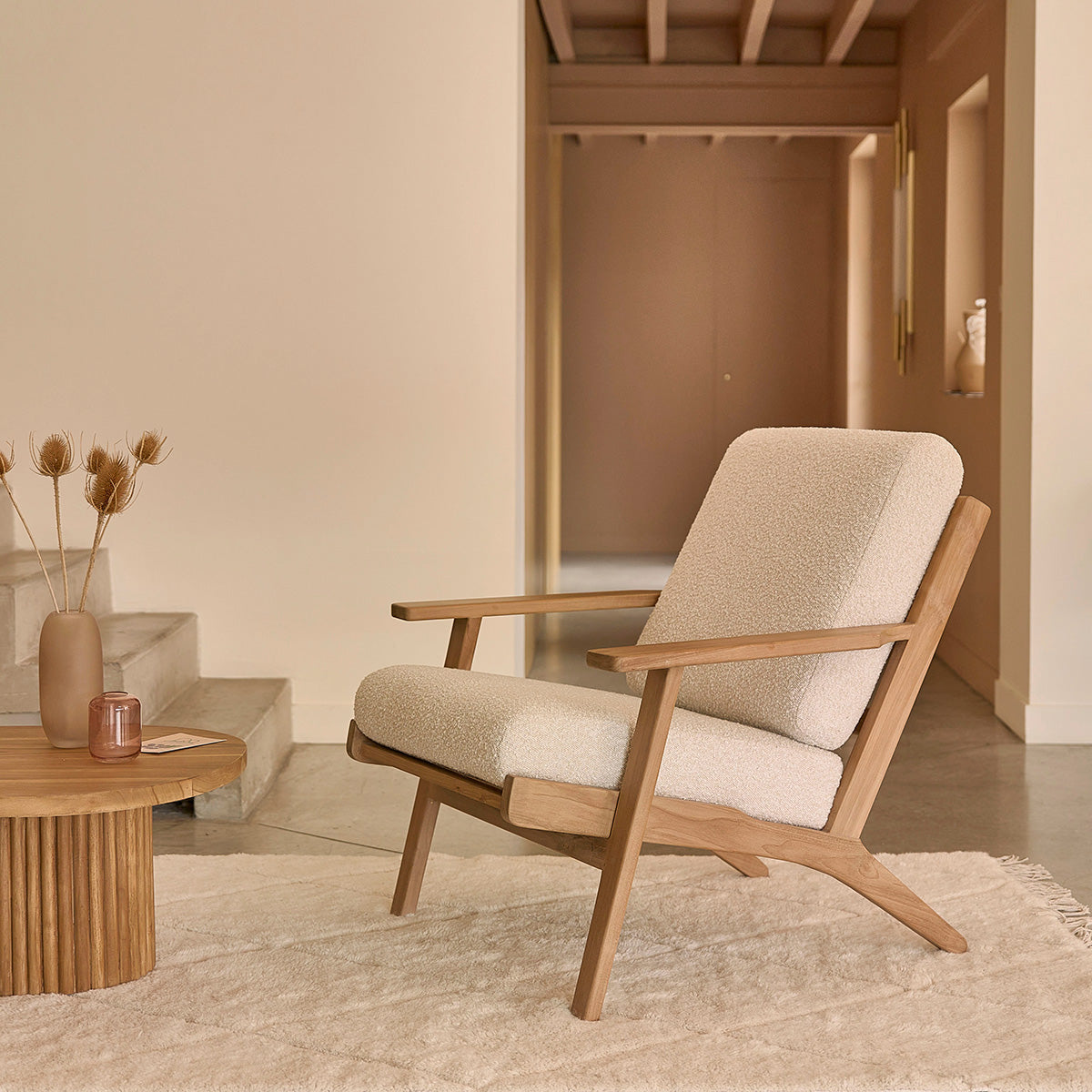 Berah Getah SERENE Fauteuil teck bouclette blanc