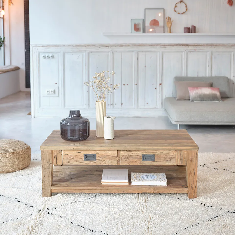 Berah Getah Cargo table basse teck recyclé 120 cm