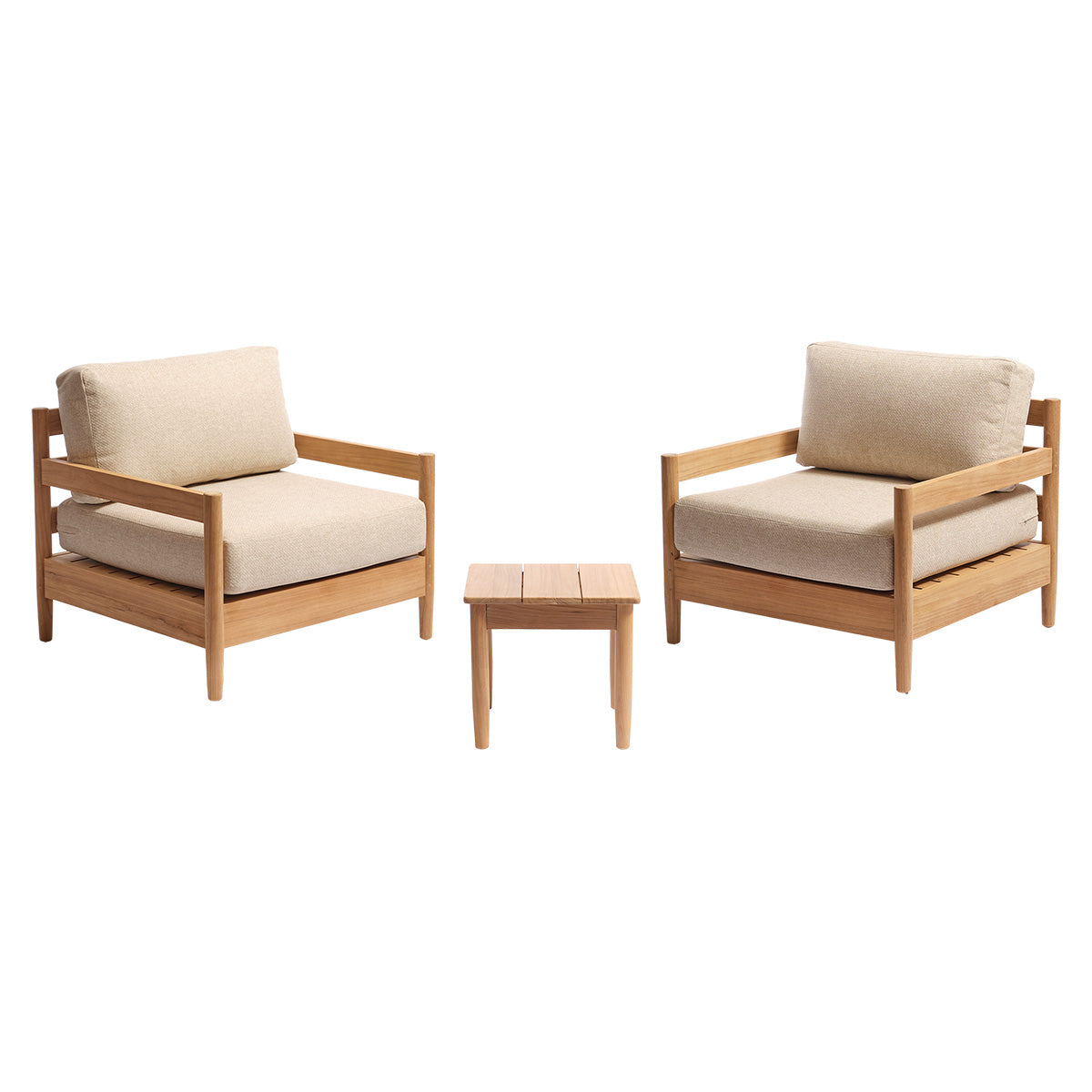 Berah Getah CALVI salon bas teck 2 pers. coussins beige chiné