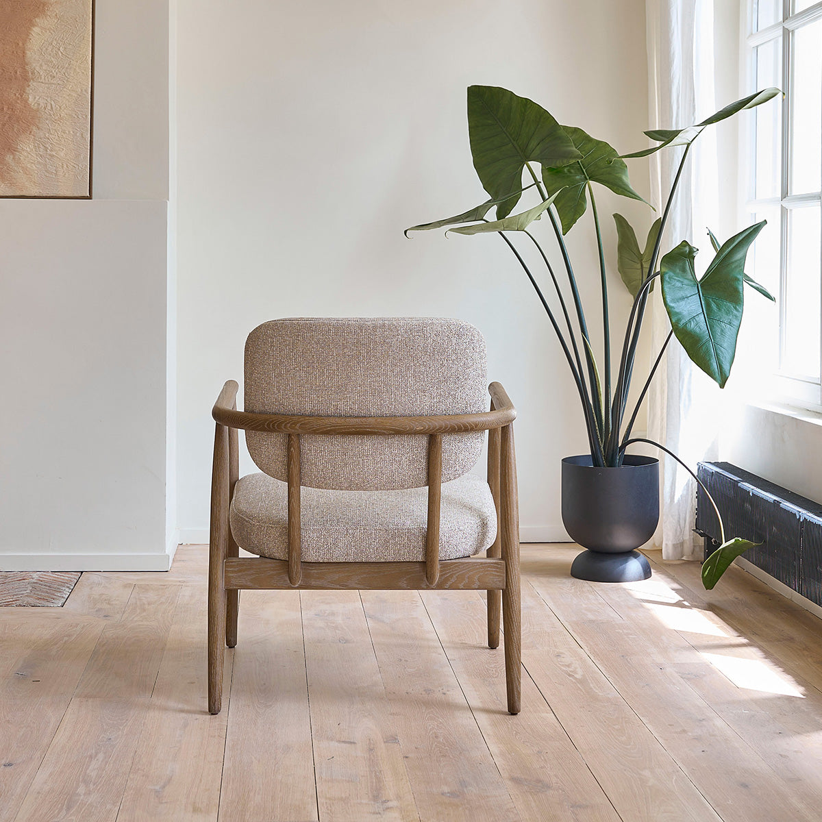 Berah Getah Salon fauteuil chêne tissu beige chiné